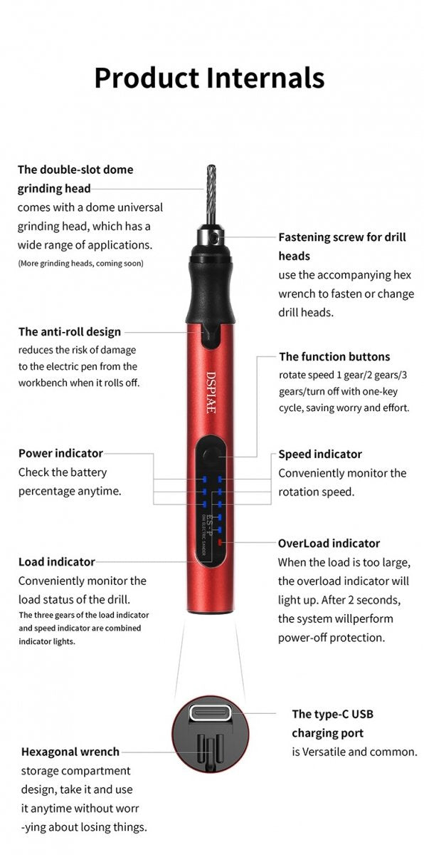Stylo à tailler électrique portable DSPIAE ES-P / Kit de gravure électrique  – image 2