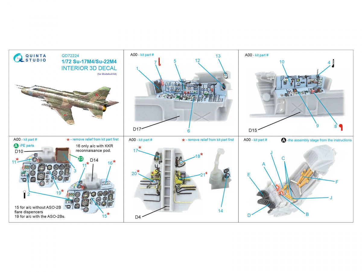 Quinta Studio QD72224 Su-17M4/Su-22M4 3D-Printed &amp;amp; colored Interior on decal paper (Modelsvit) 1/72 – obrázek 2