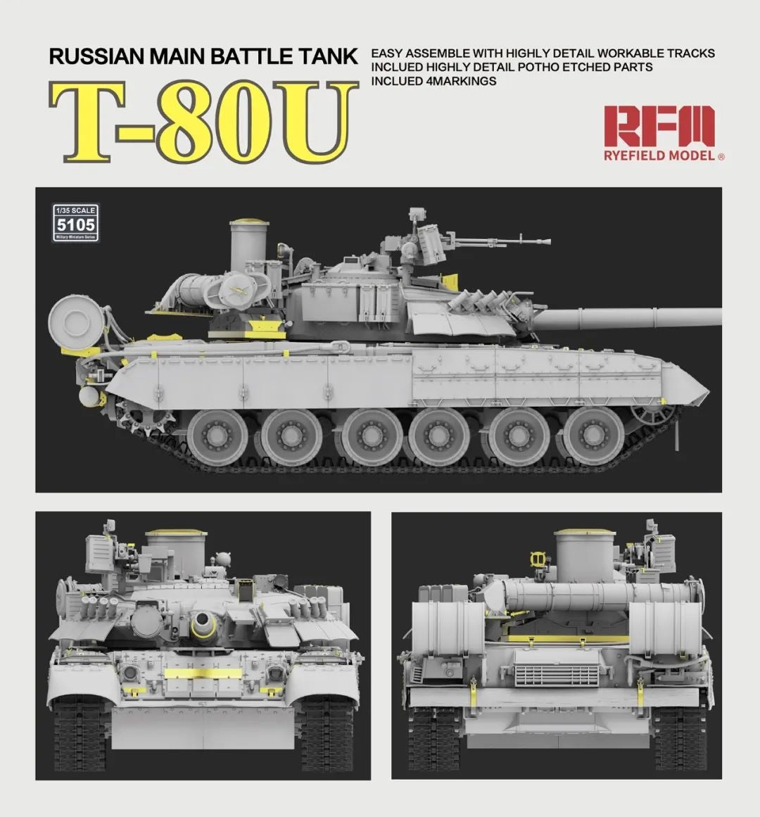 Rye Field Model 5105 Russian Main Battle Tank T-80U 1/35 – obrázek 3