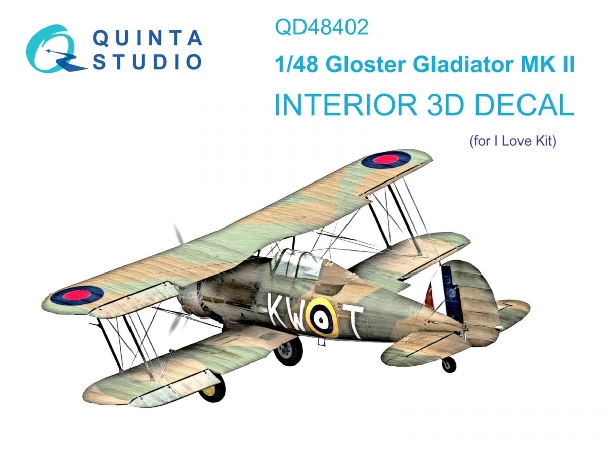 Quinta Studio QD48402 Gloster Gladiator MKII 3D-Printed &amp;amp; colored Interior on decal paper (I Love Kit) 1/48