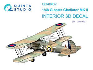 Quinta Studio QD48402 Gloster Gladiator MKII 3D-Printed &amp;amp; colored Interior on decal paper (I Love Kit) 1/48