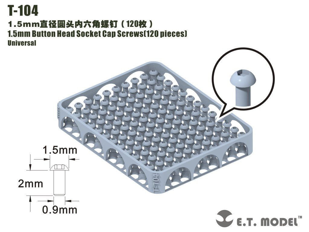 Vis à tête cylindrique creuse ET modèle T-104 de 1,5 mm, 120 pièces 