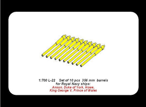 Aber 1/700L-22 Set of 10 pcs 356 mm barrels for Royal Navy King George V class battleships 1/700 – obrázek 2