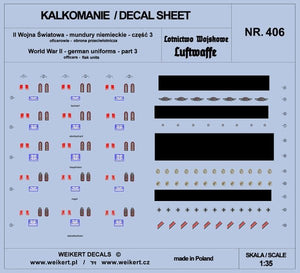 Weikert Decals DEC406 German Uniforms - Part 3 - Luftwaffe - Anti-Aircraft Defense 1/35