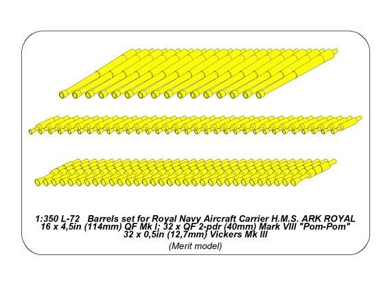 Aber 350L-72 Barrel set for HMS Ark Royal 16 x 4.5in (114mm) QF Mk I; 32 × QF 2-pdr (40mm) Mark VIII Pom-Pom; 32 x 0.5in (12.7mm) Vickers Mk III 1/350 – imagen 2