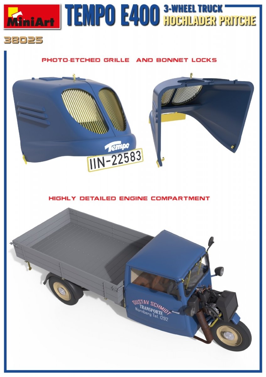 MiniArt 38025 TEMPO E400 HOCHLADER PRITSCHE 3-WHEEL TRUCK 1/35 – image 5