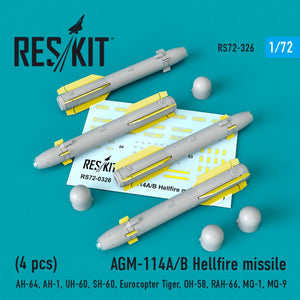 RESKIT RS72-0326 AGM-114A/B HELLFIRE MISSILES (4PCS) 1/72