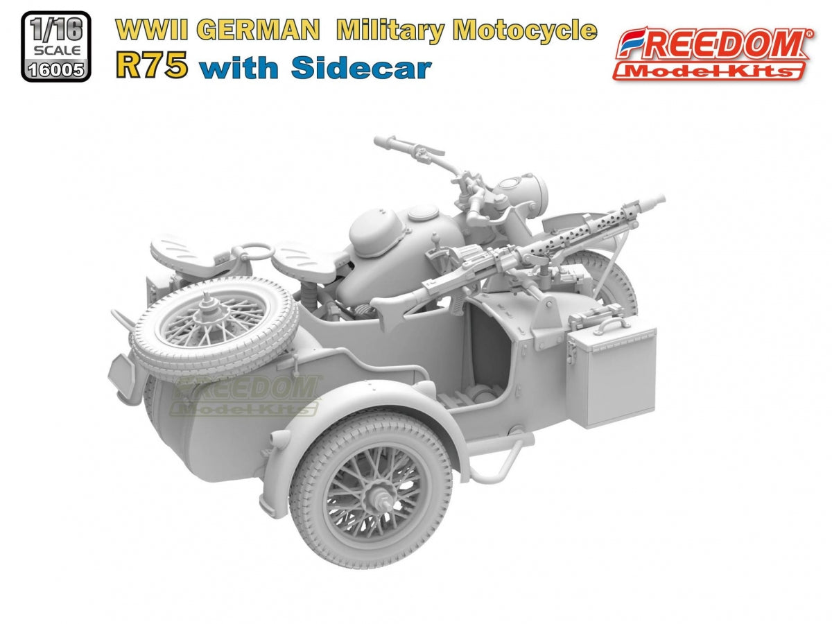 Freedom 16005 R75 with Sidecar WWII German Motorcycle 1/16 – Bild 3