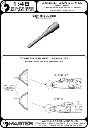Master AM-48-153 BAC/EE Canberra - Pitot Tube (used on nose-mounted pitot versions) 1/48 – obrázek 3