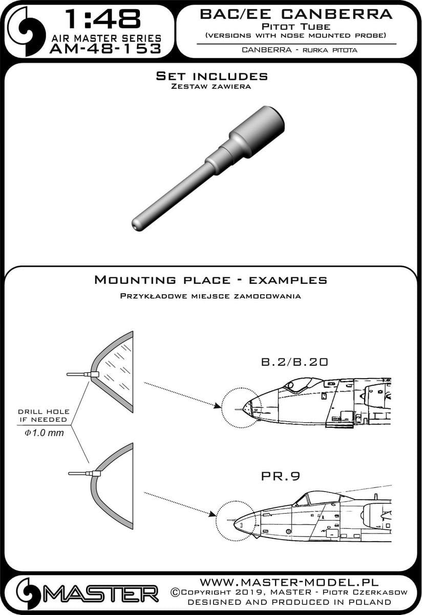 Master AM-48-153 BAC/EE Canberra - Pitot Tube (used on nose-mounted pitot versions) 1/48 – obrázek 3