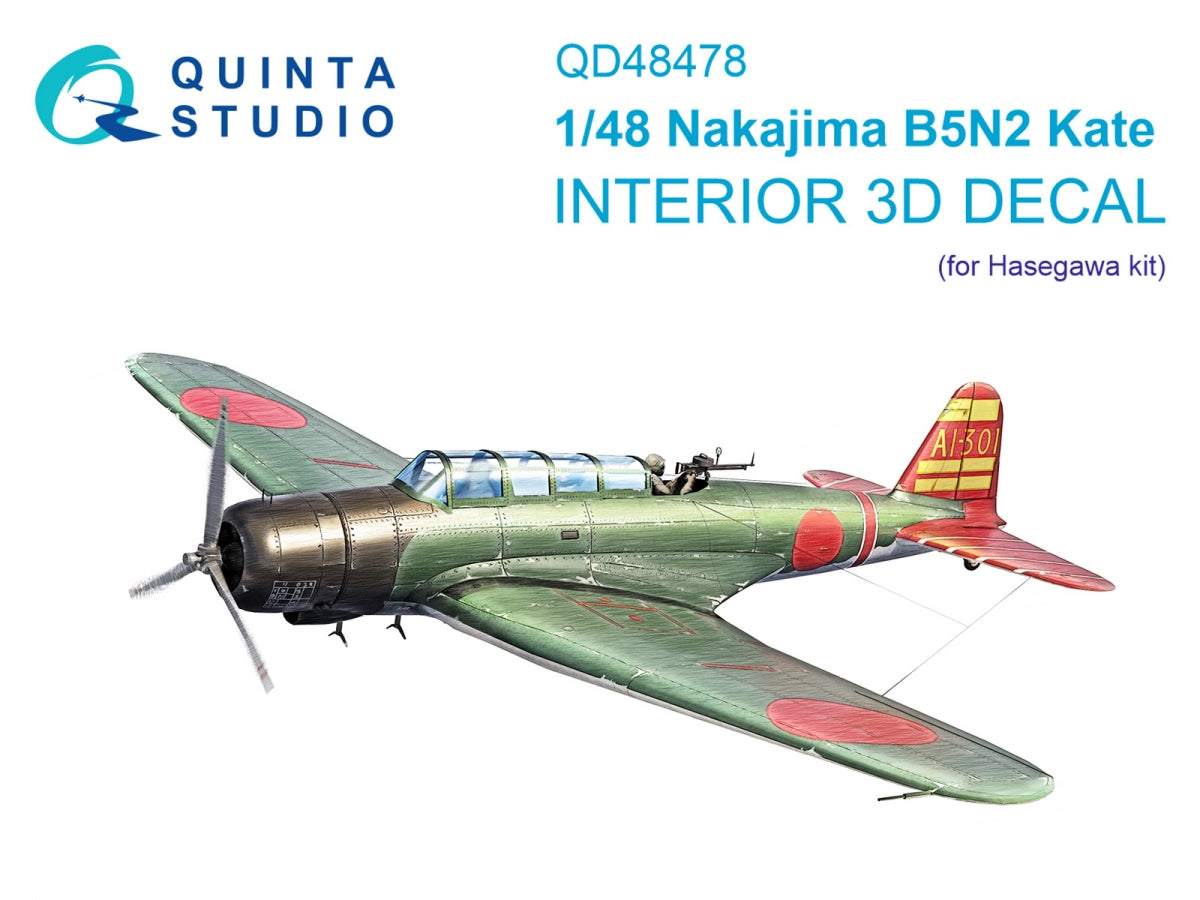 Quinta Studio QD48478 Nakajima B5N2 Kate 3D-Printed colored Interior on decal paper (Hasegawa) 1/48