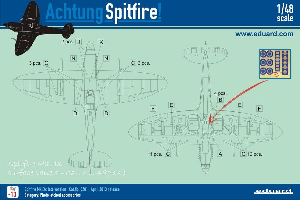 Eduard 48766 Spitfire Mk. IX surface panels 1/48 EDUARD – obrázek 3