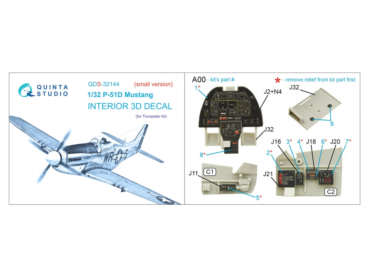 Quinta Studio QDS-32144 P-51D Mustang 3D-Printed &amp;amp; colored Interior on decal paper (Trumpeter) (Small version) 1/32 – Bild 8