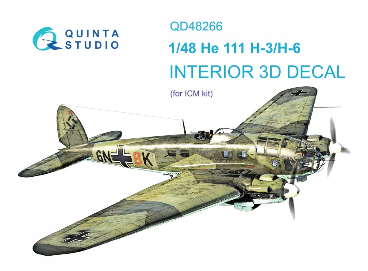 Quinta Studio QD48266 He 111H-3/H-6 3D-Printed &amp; colored Interior on decal paper ( ICM ) 1/48