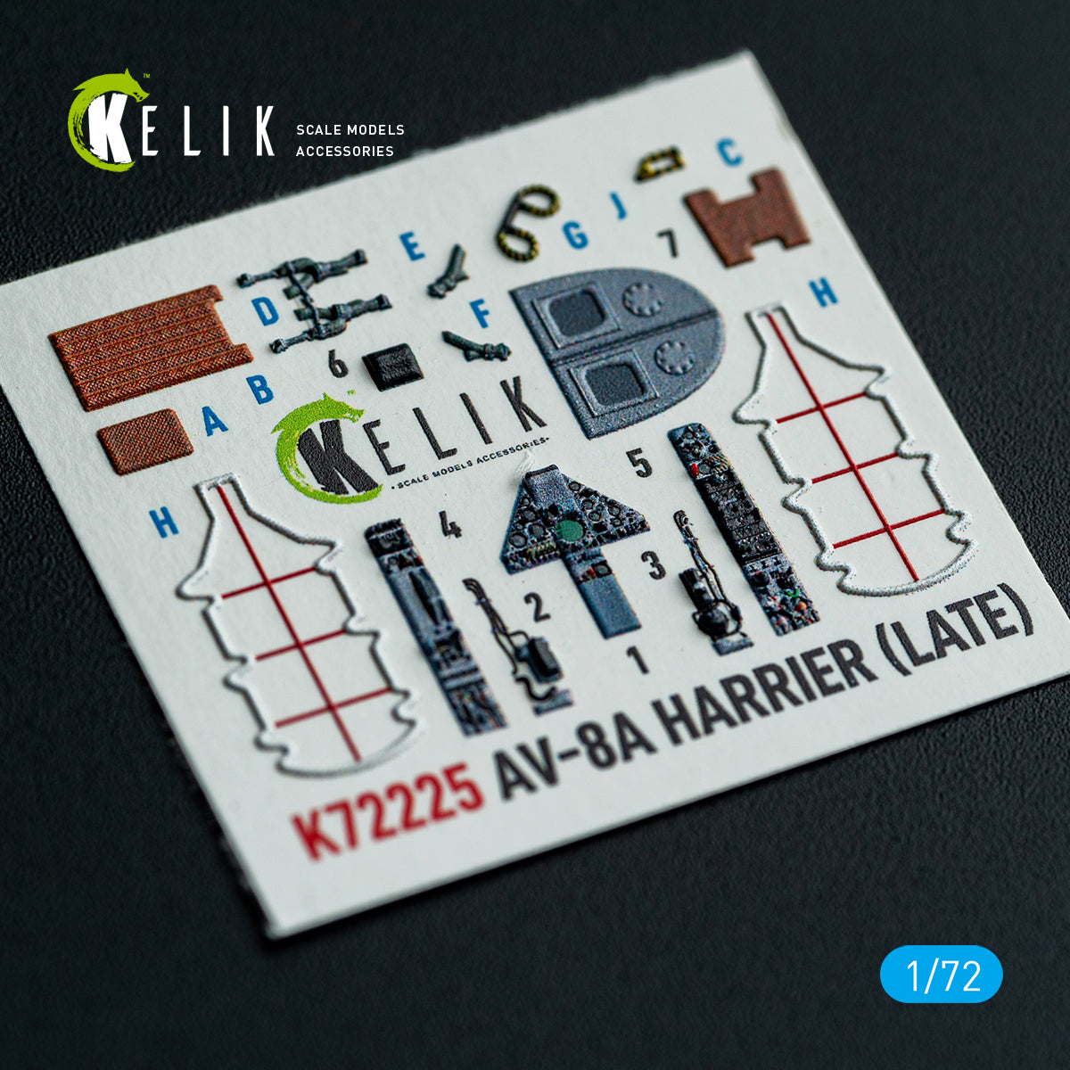 KELIK K72225 AV-8A Harrier (late) - interior 3D decals for Italeri kit 1/72