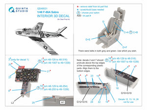 Quinta Studio QD48531 F-86A Saber 3D-Printed &amp;amp; colored Interior on decal paper (Clear Prop) 1/48 – image 3