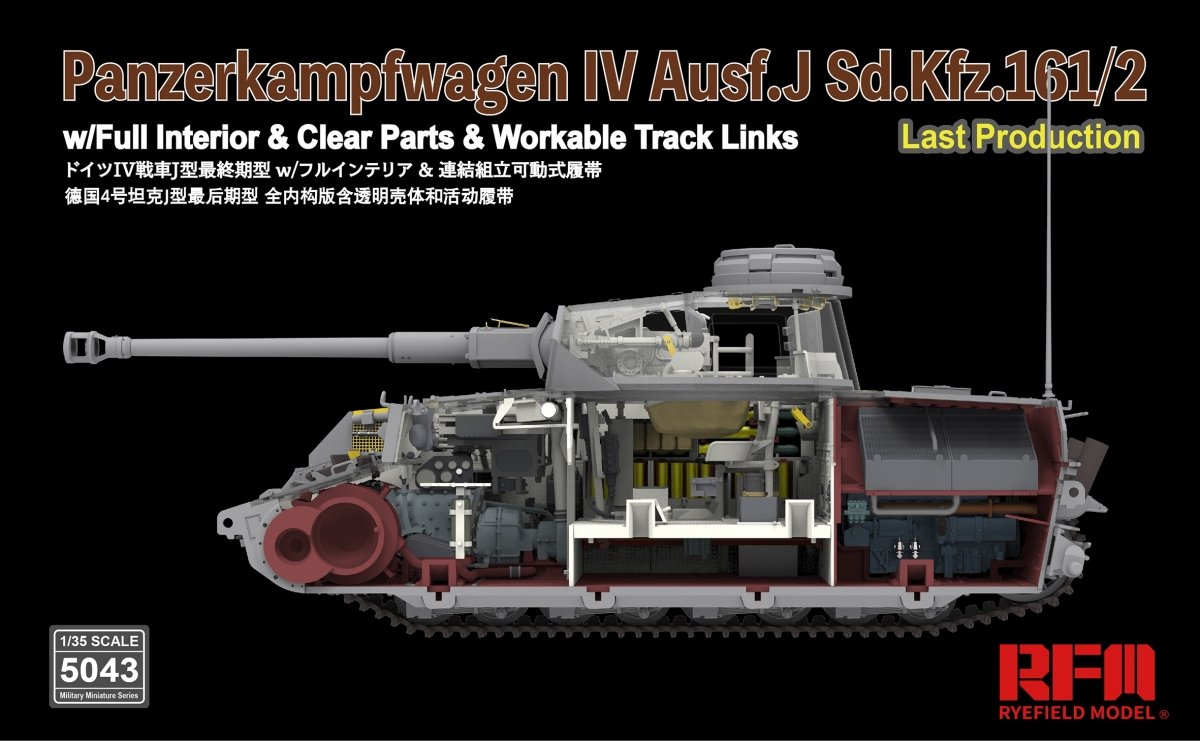 Rye Field Model 5043 Panzerkampfwagen IV Ausf.J Sd.Kfz.161/2 (w/full interior&amp;amp;clear parts&amp;amp;workle track links) 1/35 – obrázek 6