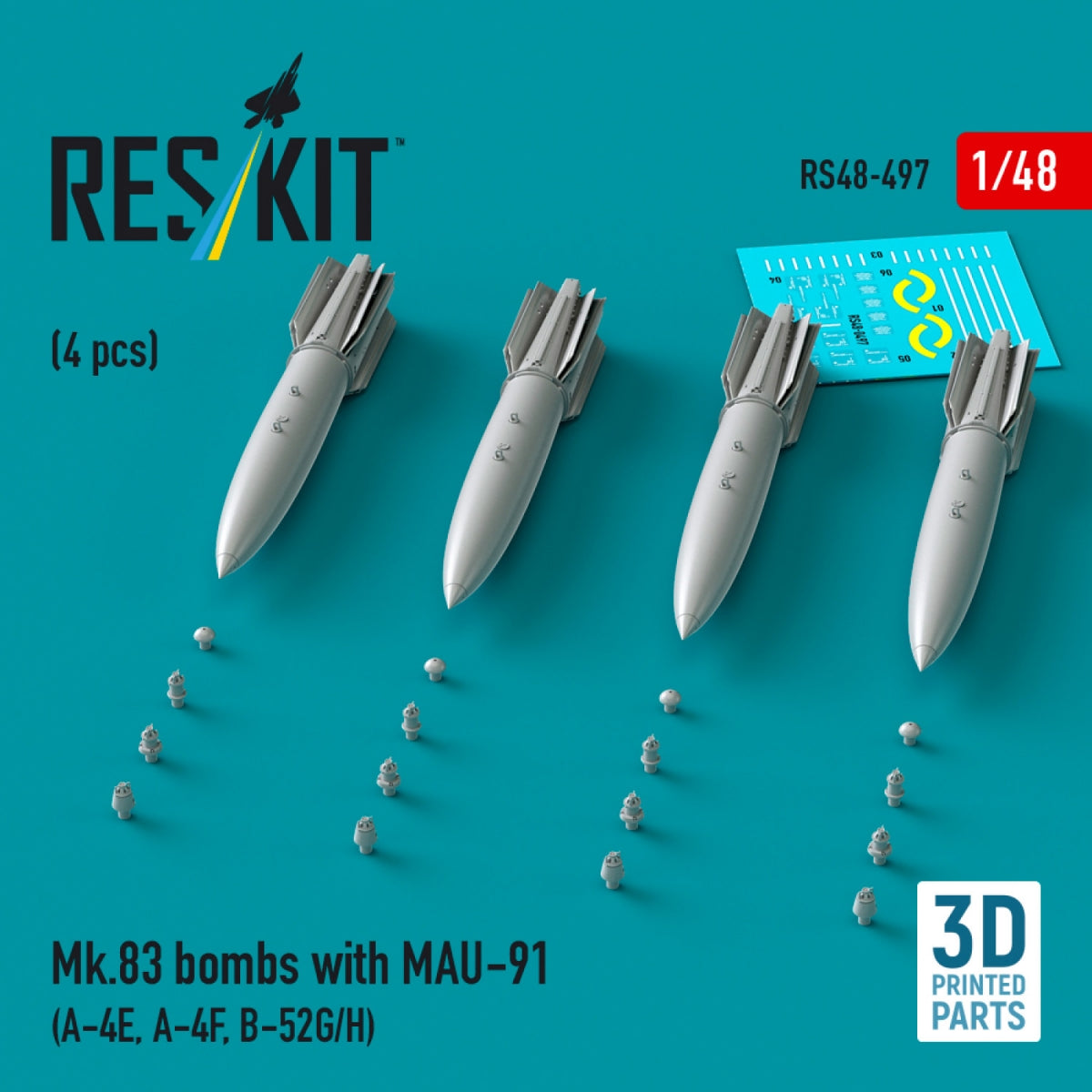 RESKIT RS48-0497 Bombes Mk.83 avec MAU-91 (4 pièces) (impression 3D) 1/48