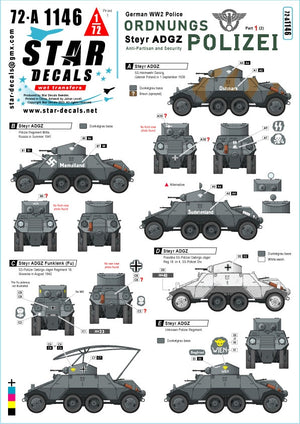 Star Decals 72-A1146 Ordnungs Polizei # 1. Anti Partisan and Security service. Steyr ADGZ 8x8 Armored Car. 1/72