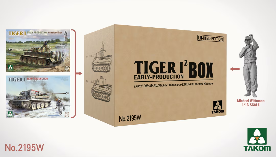 Takom 2195W Tiger I Box Early-Production Limited Edition - Early Command/Michael Wittmann + Early + 1/16 Michael Wittmann 1/35