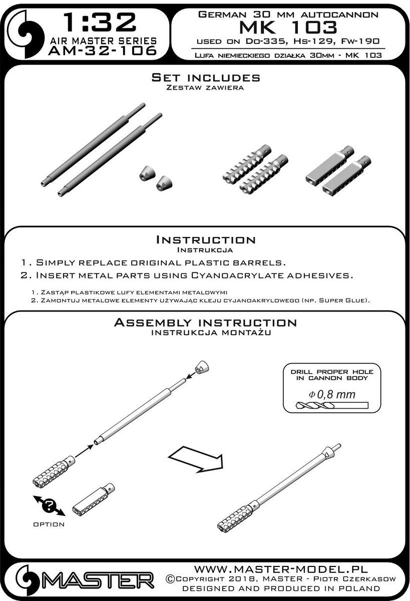 Master AM-32-106 German MK 103 (30mm) cannon barrels – used in Do-335, Hs-129 and other aircraft (1/32) – image 4