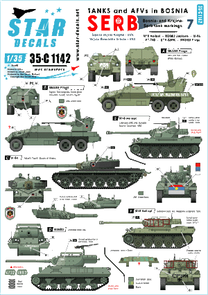 Star Decals 35-C1142 Serbian (SVK and VRS) M18 Hellcat, M36B2 Jackson, M84, PT-76B, BTR-50PK, M53/59 Praga SPAAG 1/35