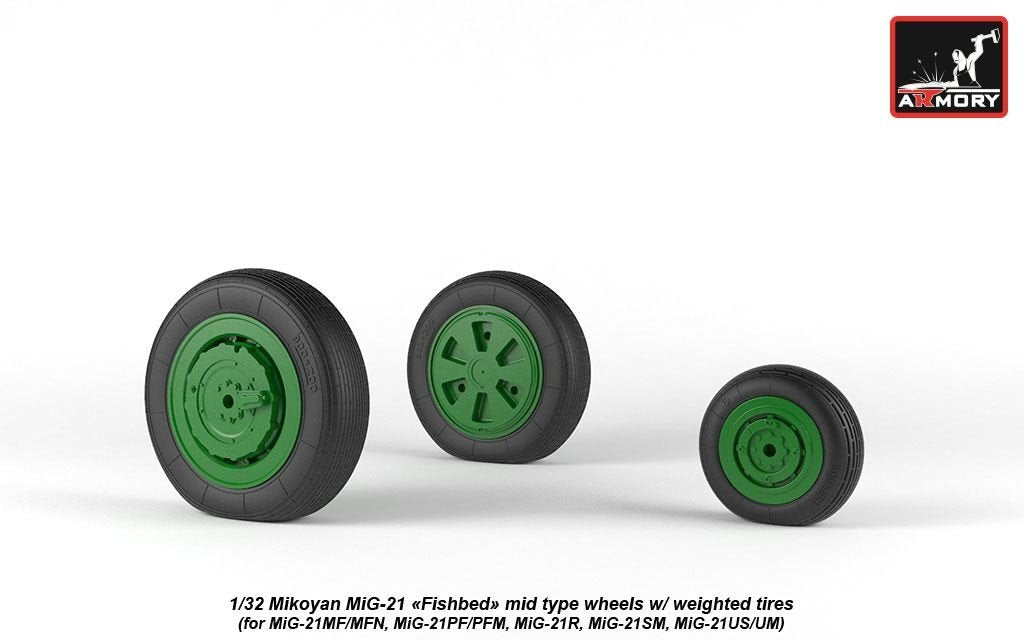 Armory Models AW32010 Mikoyan MiG-21 Fishbed wheels w/ weighted tires, mid 1/32 – image 6
