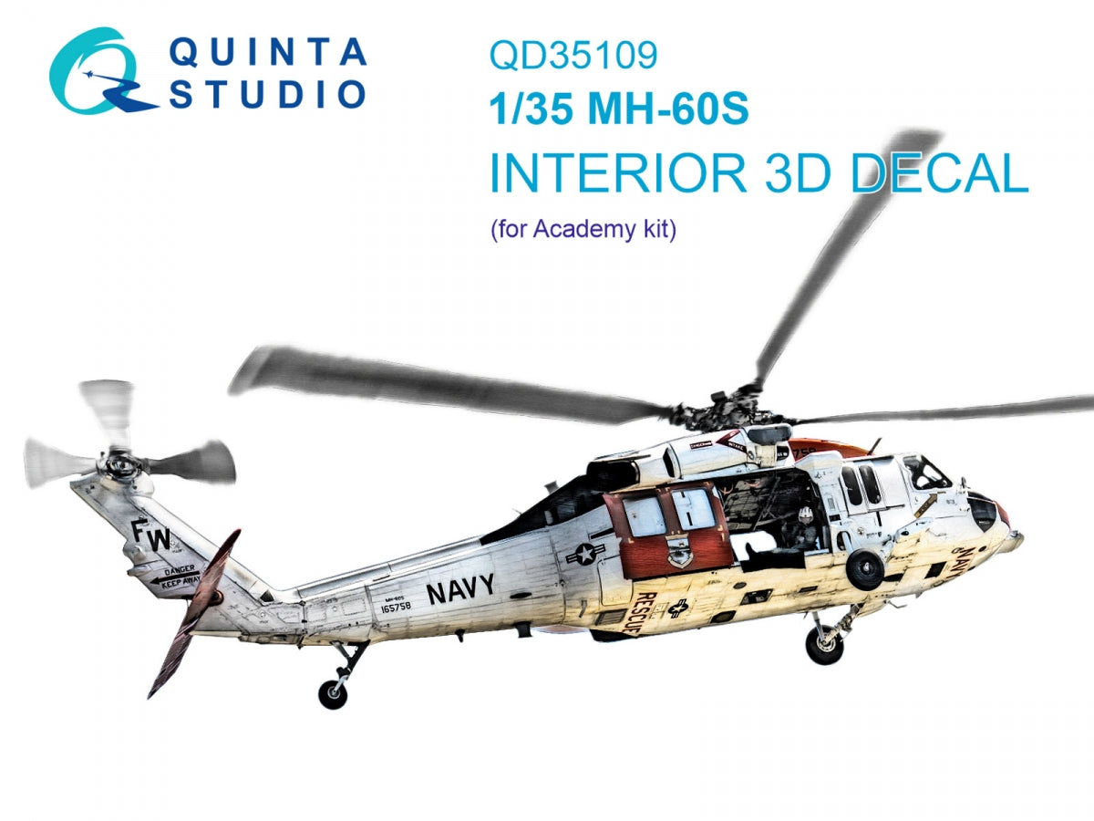 Quinta Studio QD35109 MH-60S 3D-Printed &amp;amp; colored Interior on decal paper (Academy) 1/35