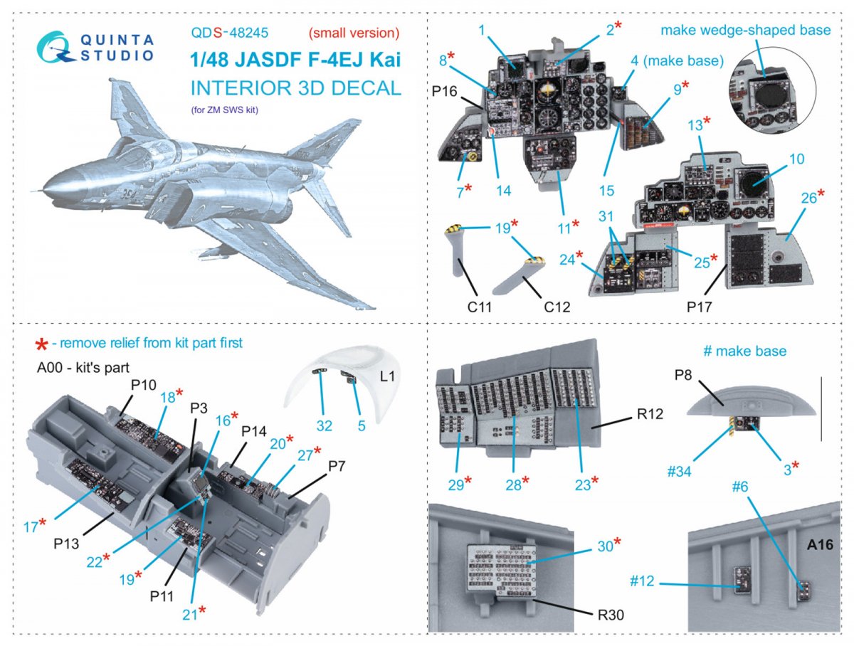 Quinta Studio QDS-48245 F-4EJ Kai 3D-Printed &amp;amp; colored Interior on decal paper (ZM SWS) (Small version) 1/48 – obrázek 2