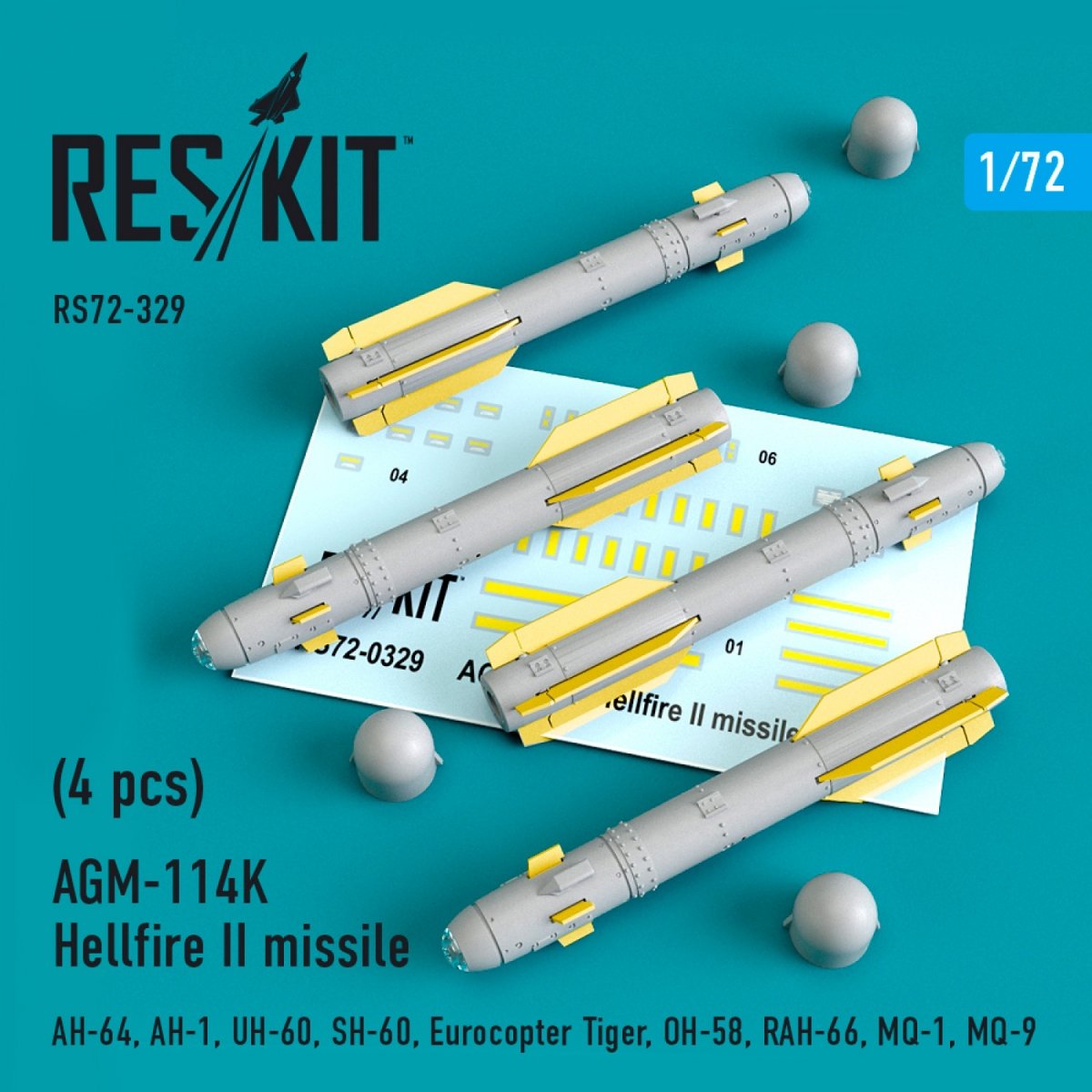 RESKIT RS72-0329 AGM-114K HELLFIRE II MISSILES (4PCS) 1/72