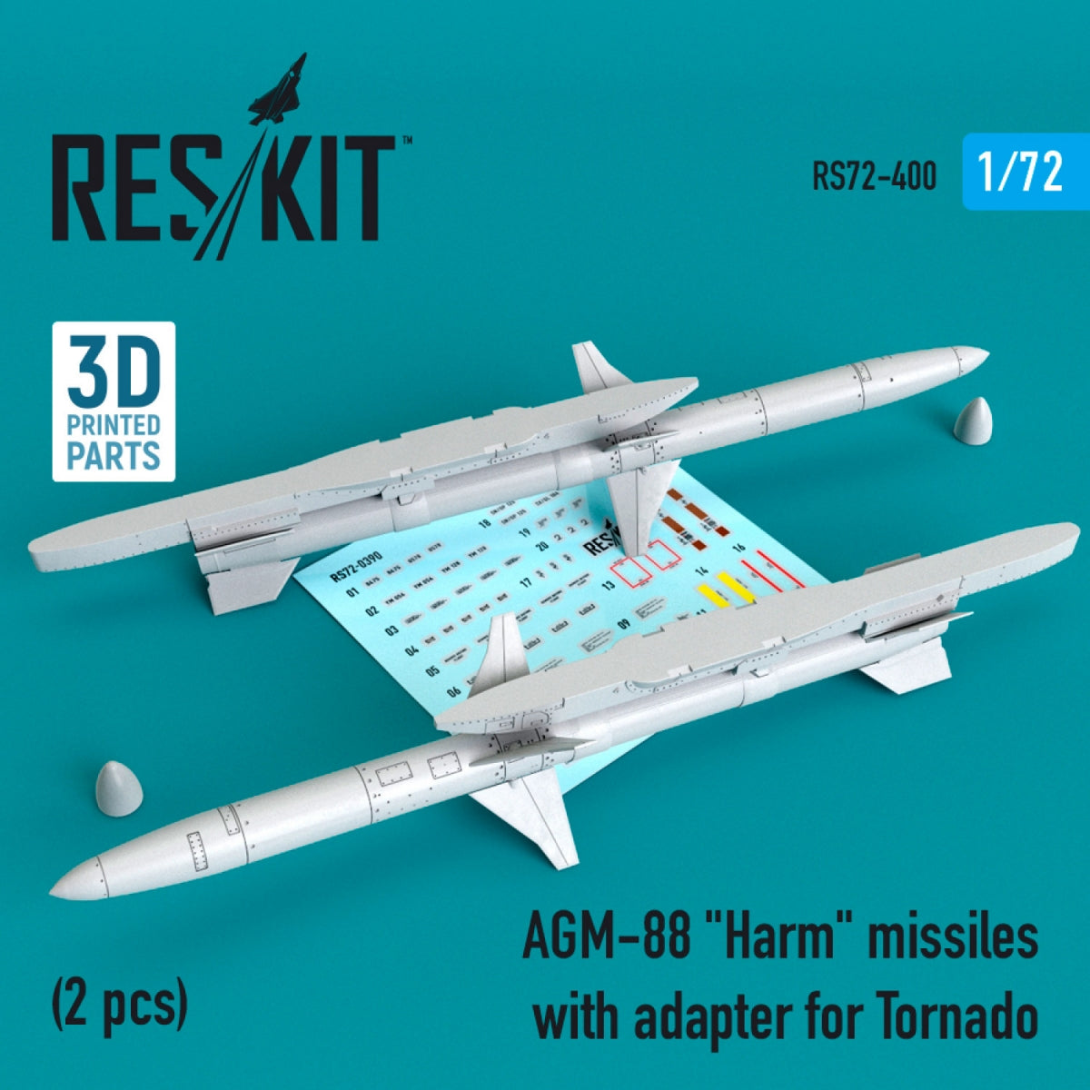RESKIT RS72-0400 AGM-88 "HARM" MISSILES WITH ADAPTER FOR TORNADO (2 PCS) 1/72
