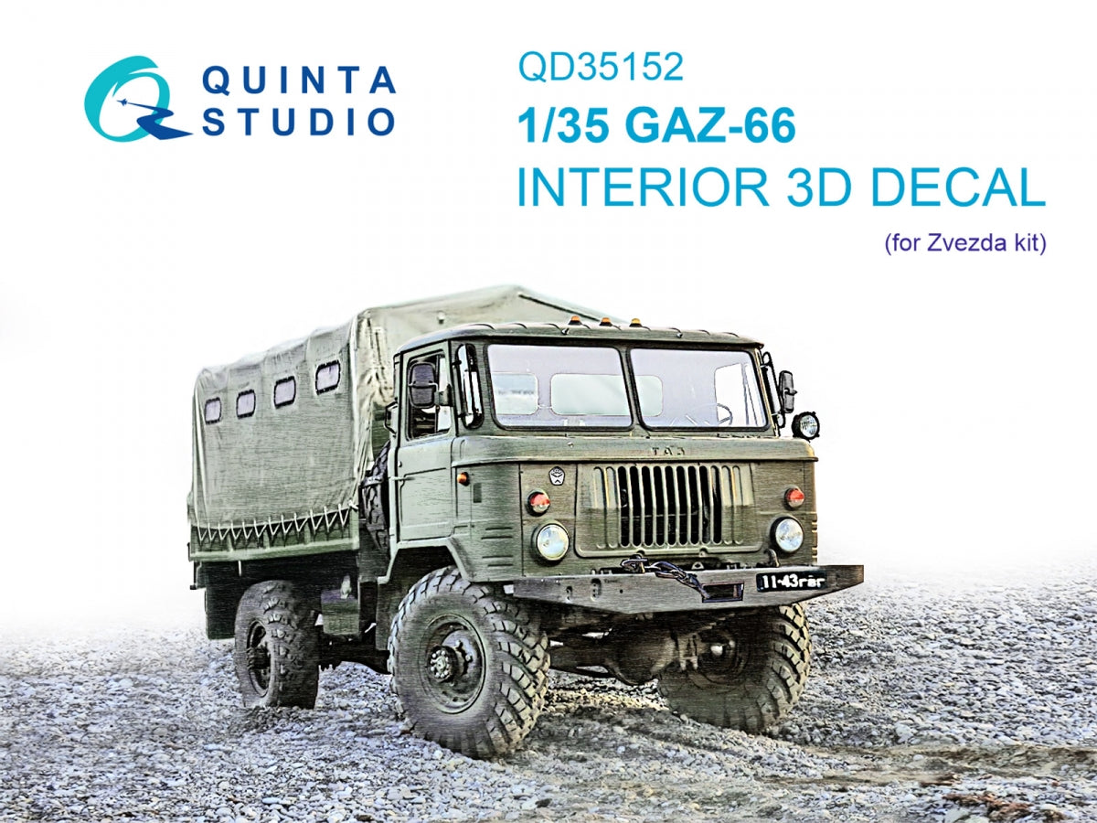 Quinta Studio QD35152 GAZ-66 3D-Printed &amp;amp; colored Interior on decal paper (Zvezda) 1/35