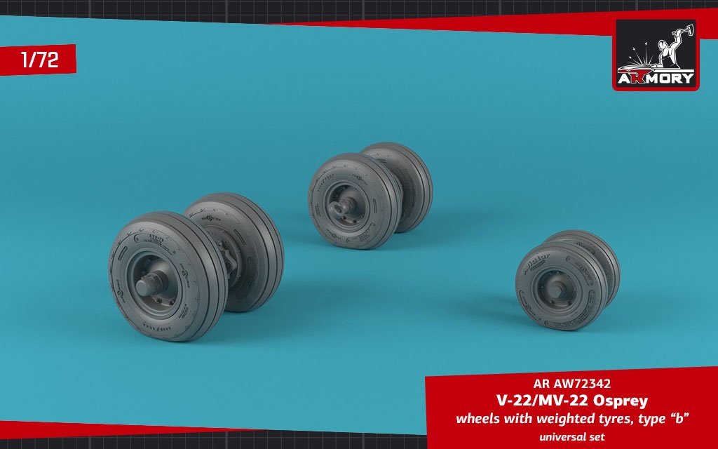 Armory Models AW72342 V-22/MV-22 Osprey wheels w/ weighted tires type “b” 1/72 – image 2