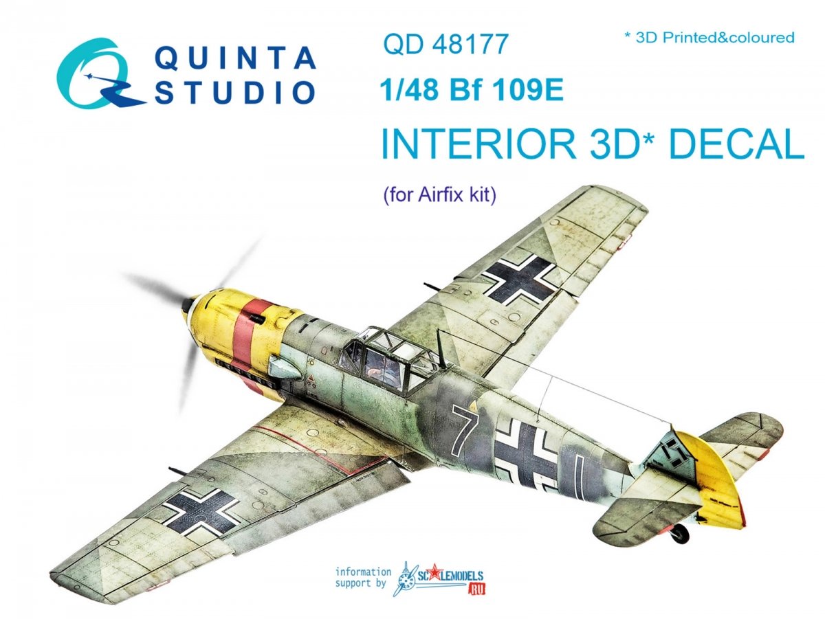 Quinta Studio QD48177 Bf 109E 3D-Printed &amp;amp; colored Interior on decal paper (for Airfix kit) 1/48
