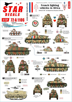 Star Decals 72-A1106 French Fighting Vehicles in Africa # 1 Vichy France and the FFL - Forces Francaises Libres 1/72