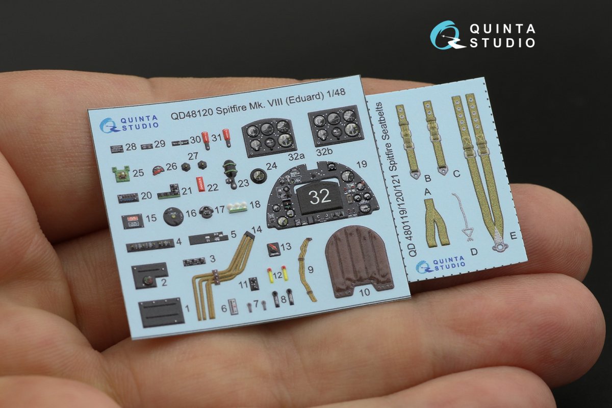 Quinta Studio QD48120 Spitfire Mk.VIII 3D-Printed &amp;amp; colored Interior on decal paper (Eduard) 1/48 – immagine 2
