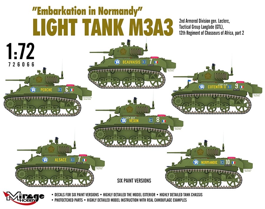 Mirage-Hobby 726066 &amp;quot;Le Débarquement de Normandie&amp;quot; Light Tank M3A3. 2nd ADgen. Leclerc,GTL,12th Regiment of Chasseurs of Africa, part 2 1/72 – imagen 2