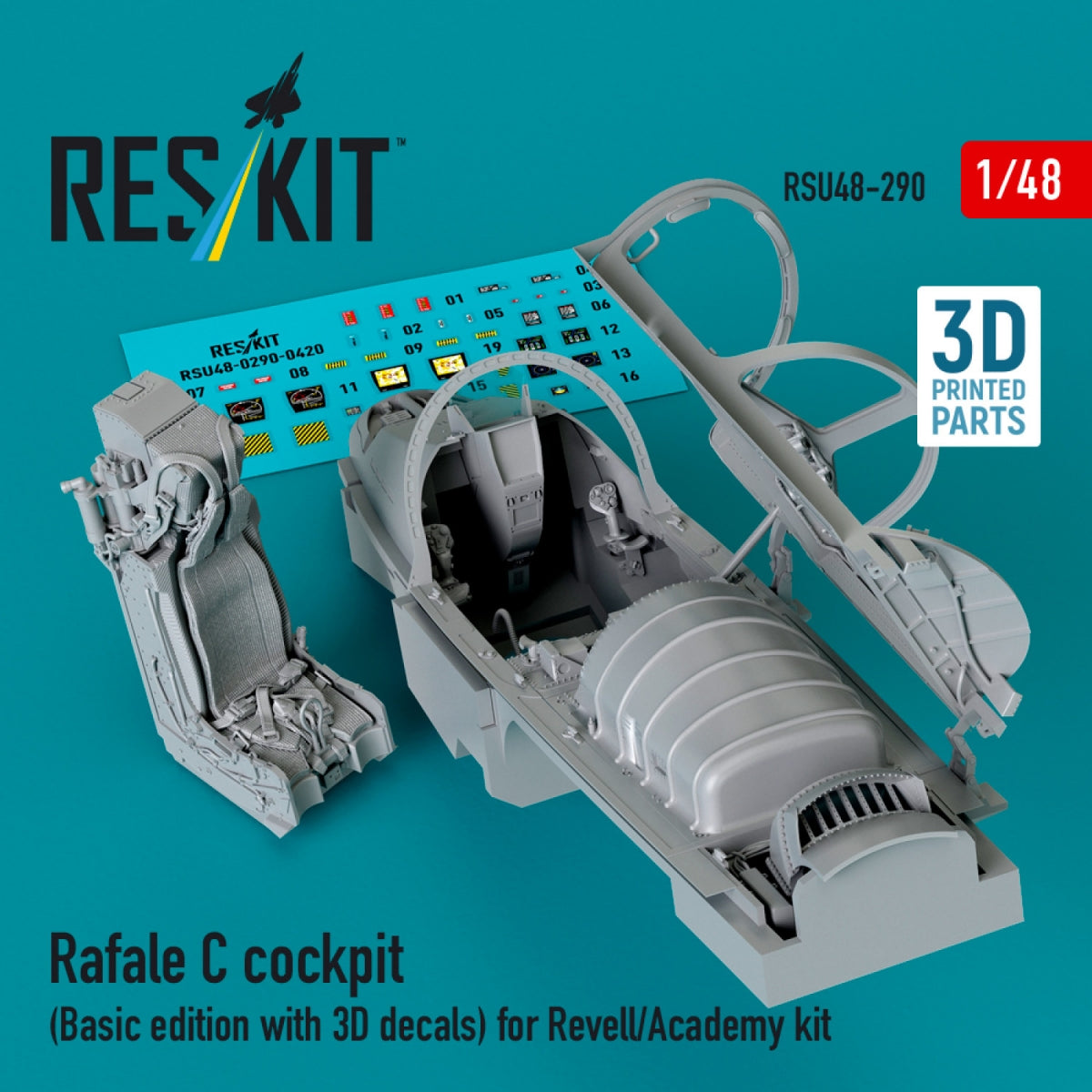 RESKIT RSU48-0290 Rafale C cockpit (Basic edition with 3D decals) for Revell/Academy kit (3D printed) 1/48 – imagen 2