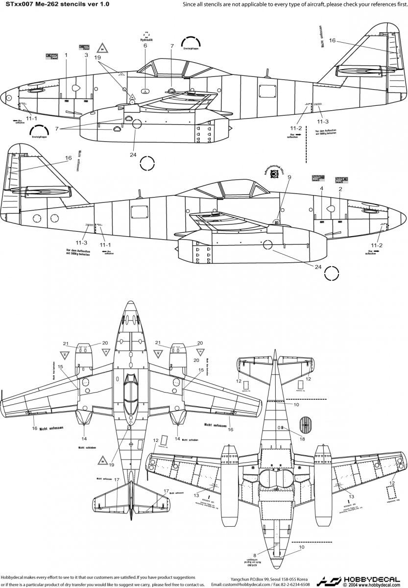 HobbyDecal ST48007V1 Me-262 Stencils ver 1 1/48 – image 2