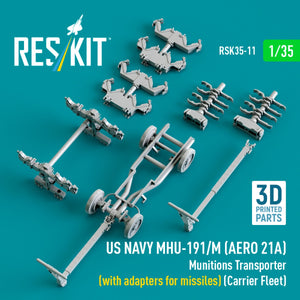 RESKIT RSK35-0011 US NAVY MHU-191/M (AERO 21A) Munitions Transporter (with adapters for missiles) (Carrier Fleet) (3D Printed model kit) 1/35 – image 4