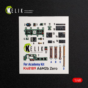 KELIK K48189 A6M2b Zero - interior 3D decals for Academy kit 1/48 – imagen 2