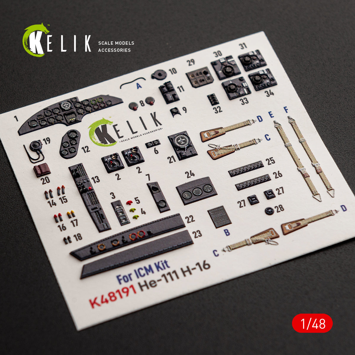 KELIK K48191 He-111 H-16 - interior 3D decals for ICM kit 1/48