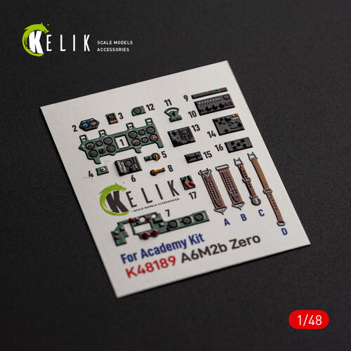 KELIK K48189 A6M2b Zero - interior 3D decals for Academy kit 1/48