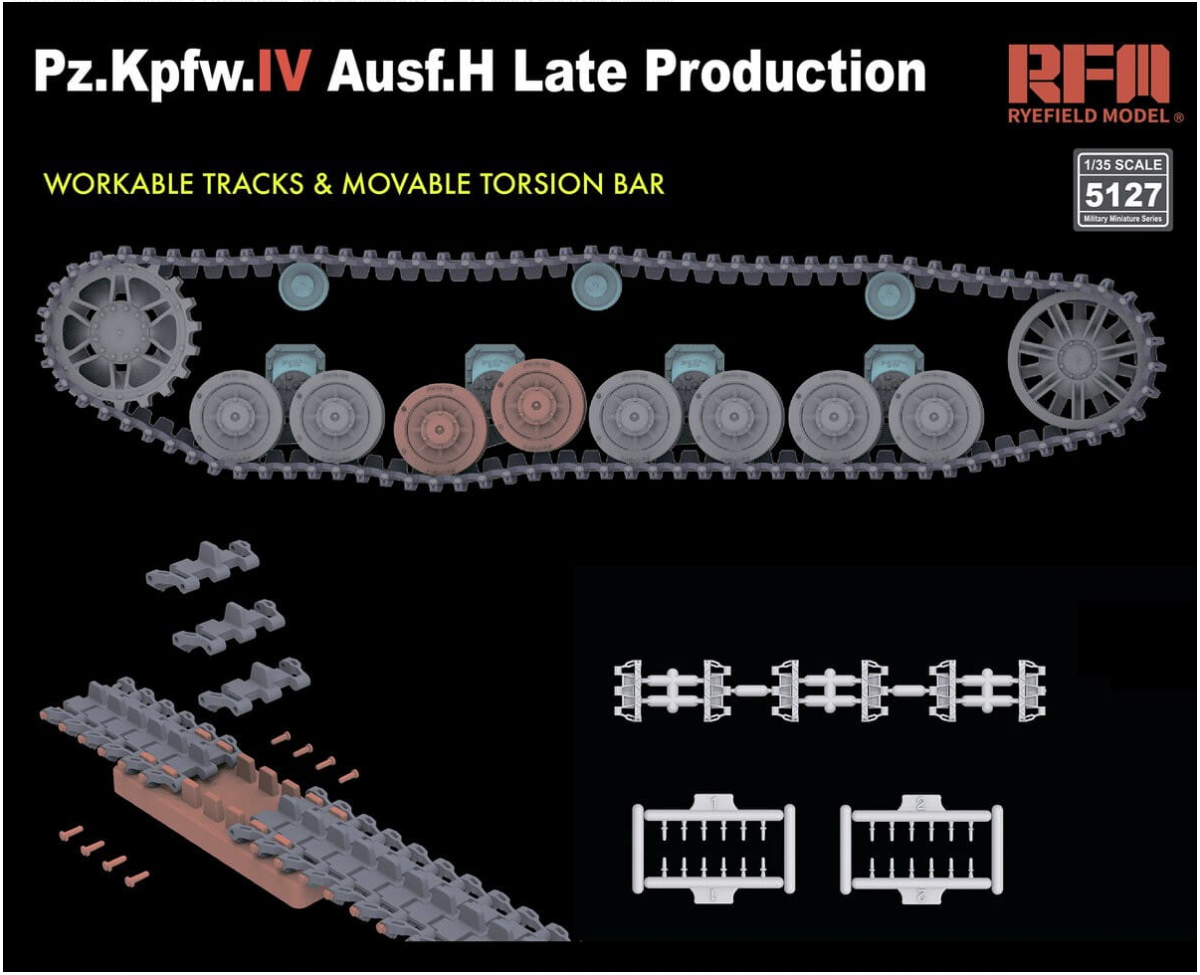 Rye Field Model 5127 Sd.Kfz.161/1 Panzerkampfwagen IV Ausf. H Late Production (w/engine &amp;amp; workable track links) 1/35 – obrázek 5