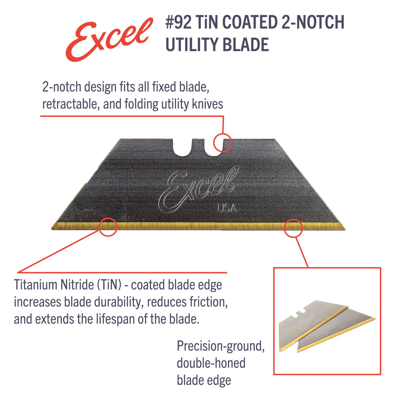 Excel Hobby Tools 20492 No.92 Two Notch Titanium Nitride Coated Utility Blade (5 pcs) – obrázek 4