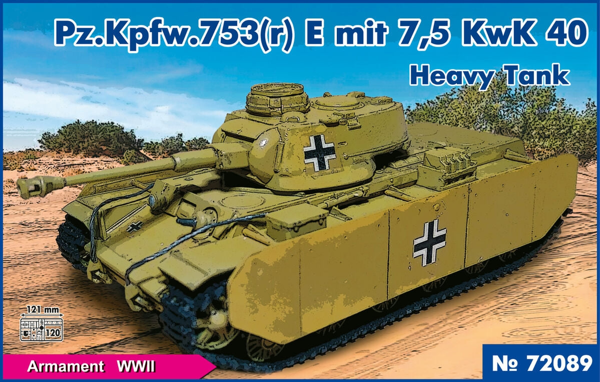 PST 72089 Pz.Kpfw.753(r) E Mit 7.5 KwK 40 Heavy Tank 1/72