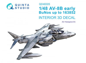 Quinta Studio QD48305 AV-8B Early 3D-Printed &amp;amp; colored Interior on decal paper (Hasegawa) 1/48