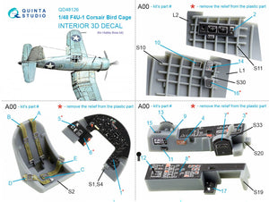 Quinta Studio QD48126 F4U-1 Corsair (Birdcage) 3D-Printed &amp;amp; colored Interior on decal paper (Hobby Boss) 1/48 – Bild 8