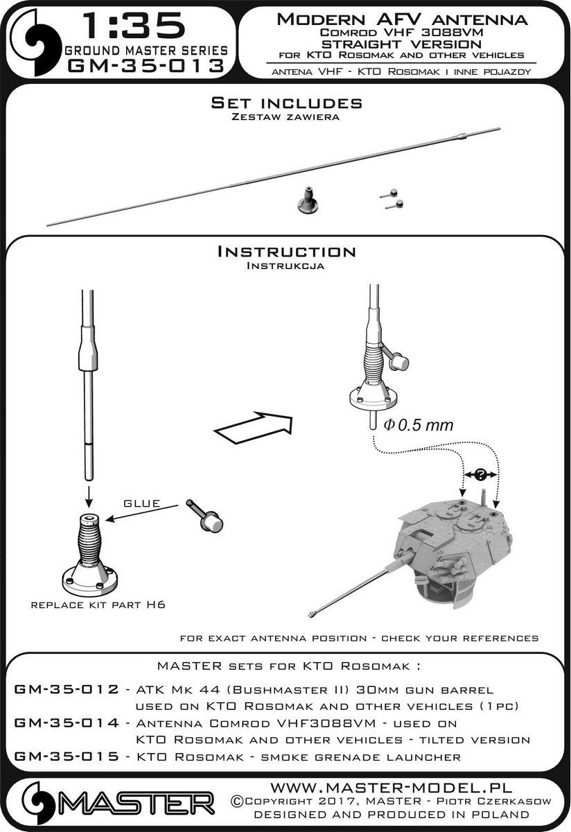 Master GM-35-013 Comrod VHF3088VM Antenna - used on KTO Rosomak and other vehicles (1 pc.) - version with straight base (1/35) – image 3