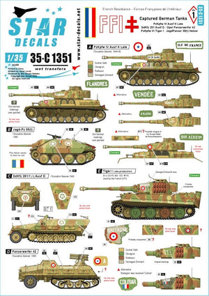 Star Decals 35-C1351 FFI 1. Chars allemands capturés. Résistance française - Forces Françaises de l&amp;#39;Intérieur 1/35